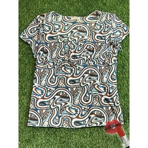 Vintage Cha Cha Vente Peasant Top Women Large Fairy Festival Blue Swirl Y2K